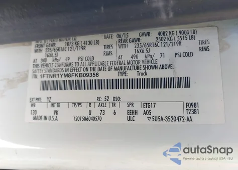 2015 Ford Transit-250 из США, поврежденный, VIN 1FTNR1YM8FKB09358